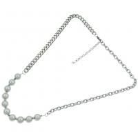 Glass Pearl Necklace, Titanium Steel, with Glass Pearl, Round, silver color plated, patchwork & for woman .65 Inch 