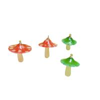 Resin Brass Pendants, with Brass, mushroom, gold color plated, DIY 