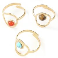 Gemstone Stainless Steel Finger Ring, 304 Stainless Steel, with Natural Stone, fashion jewelry & for woman, golden, 18mm 