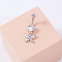 Belly Ring Jewelry, Brass, Butterfly, platinum color plated, fashion jewelry & micro pave cubic zirconia & for woman, platinum color 