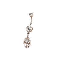 Stainless Steel Belly Ring, 304 Stainless Steel, Hand, fashion jewelry & for woman & with rhinestone, platinum color 