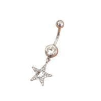 Stainless Steel Belly Ring, 304 Stainless Steel, Star, fashion jewelry & for woman & with rhinestone, platinum color 
