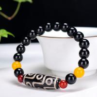 Tibetan Agate Bracelets, handmade, elastic & Unisex, black 