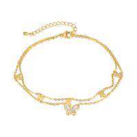 Stainless Steel Anklets Jewelry, 304 Stainless Steel, with Shell, with 1.97inch extender chain, Butterfly, Vacuum Ion Plating, fashion jewelry & for woman, golden Approx 8.27 Inch 