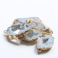 Ice Quartz Agate Pendants, with Brass, gold color plated, druzy style & Unisex & hollow, grey 