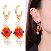 Lampwork Drop Earring, Brass, with Lampwork & Plastic Pearl, gold color plated & for woman & enamel, mixed colors 
