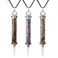 Gemstone Chip Necklaces, Zinc Alloy, with Wax Cord & Gemstone & Glass, fashion jewelry & Unisex Approx 19.69 Inch 