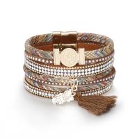 Synthetic Leather Bracelet, with Zinc Alloy, multilayer & for woman & with rhinestone 195mm 