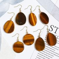 Tiger Eye Drop Earring, with Brass, gold color plated & for woman 