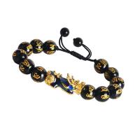 Black Agate Bracelets, with Zinc Alloy, Fabulous Wild Beast, gold color plated, fashion jewelry & Unisex & adjustable & change their color according to the temperature, black Approx 18-19 cm 