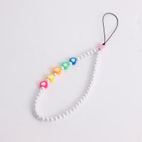 Plastic Pearl Cellphone Lanyard, with Resin, Heart, for woman, white cm 