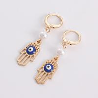 Evil Eye Earrings, Zinc Alloy, with Plastic Pearl, Hand, gold color plated, fashion jewelry & evil eye pattern & for woman, golden, 50mm,20mm 