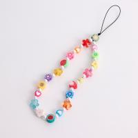 Polymer Clay Mobile Phone Lanyard, with Plastic Pearl & Acrylic, for woman, multi-colored cm 