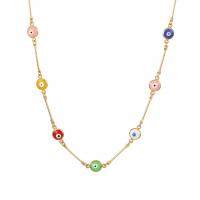 Collier Evil Eye bijoux, laiton, Placage de couleur d'or, pour femme & émail, multicolore, 450mm, Vendu par PC