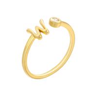 Brass Cuff Finger Ring, Alphabet Letter, plated, Adjustable & micro pave cubic zirconia & for woman 21mm 
