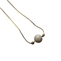 Collar de perlas de plástico, Partículas de acero, con Perlas plásticas, con 1.96inch extender cadena, Esférico, chapado en oro de 18 K, cadena de la serpiente & para mujer, 15x15mm, longitud:aproximado 15.7 Inch, Vendido por UD