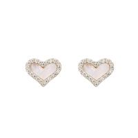 Cubic Zirconia Micro Pave Sterling Silver Earring, 925 Sterling Silver, with Shell, Heart, 18K gold plated, micro pave cubic zirconia & for woman 