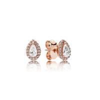 Cubic Zirconia Micro Pave Sterling Silver Earring, 925 Sterling Silver, with Cubic Zirconia, rose gold color plated & for woman & faceted & hollow 