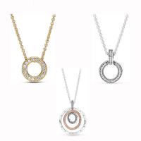 European Match Necklace, 925 Sterling Silver, with Cubic Zirconia, Donut, plated & for woman & hollow Approx 45 cm 