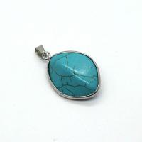 Synthetic Turquoise Pendants, Synthetic Blue Turquoise, with Brass, Horse Eye, plated, Unisex, blue 