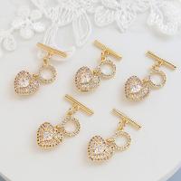 Brass Toggle Clasp, Heart, gold color plated, DIY & micro pave cubic zirconia, golden 