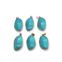 Synthetic Turquoise Pendants, with Brass, Leaf, plated, DIY 
