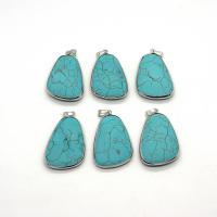 Synthetic Turquoise Pendants, with Brass, irregular, silver color plated, DIY 