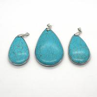 Synthetic Turquoise Pendants, with Brass, Teardrop, silver color plated, DIY 