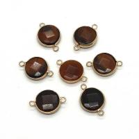 Mahogany Obsidian Connector, with Brass, Round, gold color plated, DIY & faceted & 1/1 loop 