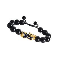 Black Agate Bracelets, with Nylon Cord & Zinc Alloy, Fabulous Wild Beast, gold color plated, fashion jewelry & Unisex & change their color according to the temperature, black Approx 18-19 cm 