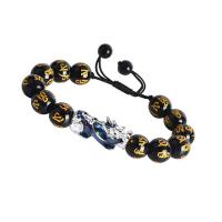 Black Agate Bracelets, with Nylon Cord & Zinc Alloy, Fabulous Wild Beast, silver color plated, fashion jewelry & Unisex & change their color according to the temperature, black Approx 18-19 cm 