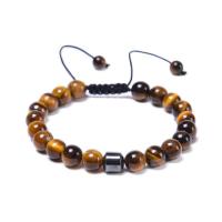 Gemstone Bracelets, Obsidian, with Tiger Eye & Nylon Cord, Round, handmade, fashion jewelry & Unisex & adjustable Approx 18 cm, Approx 
