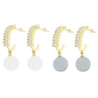 Cubic Zirconia Micro Pave Brass Earring, with Plastic Pearl, real gold plated, micro pave cubic zirconia & for woman 36mm 