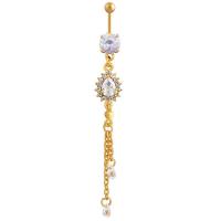 Stainless Steel Belly Ring, Zinc Alloy, with 316L Stainless Steel, gold color plated, with rhinestone, 110mm 