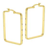 Stainless Steel Hoop Earring, 316 Stainless Steel, Rectangle, Vacuum Plating, fashion jewelry & for woman & with rhinestone, golden 