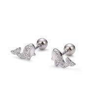 Cubic Zirconia Micro Pave Sterling Silver Earring, 925 Sterling Silver, Whale, silver color plated, for woman & with cubic zirconia, silver color 
