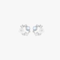 Cubic Zirconia Micro Pave Sterling Silver Earring, 925 Sterling Silver, with Moonstone, platinum color plated, micro pave cubic zirconia & for woman 