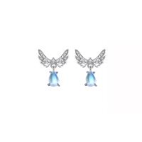 Cubic Zirconia Micro Pave Sterling Silver Earring, 925 Sterling Silver, with Moonstone & Cubic Zirconia, platinum color plated & micro pave cubic zirconia & for woman, 20mm 