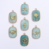 Amazonite Pendants, ​Amazonite​, with Brass, Rectangle, gold color plated, Unisex 