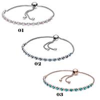 925 Sterling Silver European Bracelet, with Cubic Zirconia, rose gold color plated, Adjustable & for woman Approx 7.5 Inch 