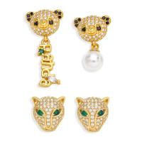 Cubic Zirconia Micro Pave Brass Earring, with Plastic Pearl, 18K gold plated & micro pave cubic zirconia & for woman 