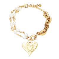 Zinc Alloy Pearl Bracelets, with ABS Plastic Pearl, Heart, gold color plated, fashion jewelry & for woman, golden, 28mm 