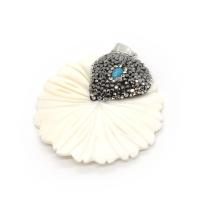 Rhinestone Shell Pendants, Freshwater Shell, with Rhinestone Clay Pave, Flower, Carved, Unisex, white, 45mm 