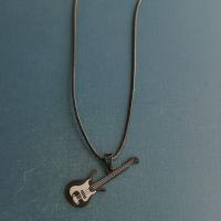 Titanium Steel Jewelry Necklace, with leather cord, Guitar, anoint, Unisex Approx 50 cm 