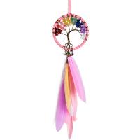 Fashion Dream Catcher, Feather, with Velveteen & brass wire & Gemstone, Tree, handmade, hanging 250mm 