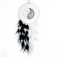 Fashion Dream Catcher, Feather, with Cotton Thread & Wood & Iron, handmade, hanging & ying yang, white and black 