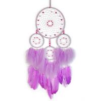 Fashion Dream Catcher, Feather, with Cotton Thread & Plastic Pearl & Iron, handmade, hanging, purple 