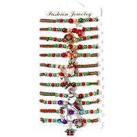 Zinc Alloy Christmas Bracelet, Polyester Cord, with Zinc Alloy, with 2.76 extender chain, plated, 12 pieces & Christmas jewelry & adjustable & enamel & with rhinestone, mixed colors .3 Inch 
