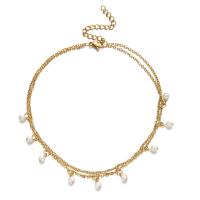 Stainless Steel Anklets Jewelry, 304 Stainless Steel, with Plastic Pearl, with 1.97inch extender chain, Double Layer & fashion jewelry & for woman 4mm Approx 9.84 Inch 