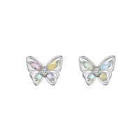 Cubic Zirconia Micro Pave Sterling Silver Earring, 925 Sterling Silver, Butterfly, silver color plated, micro pave cubic zirconia & for woman, silver color 